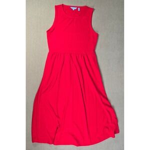 Draper James RSVP Sleeveless Stretch Knit Midi Dress Medium Red Pockets KD7153FV